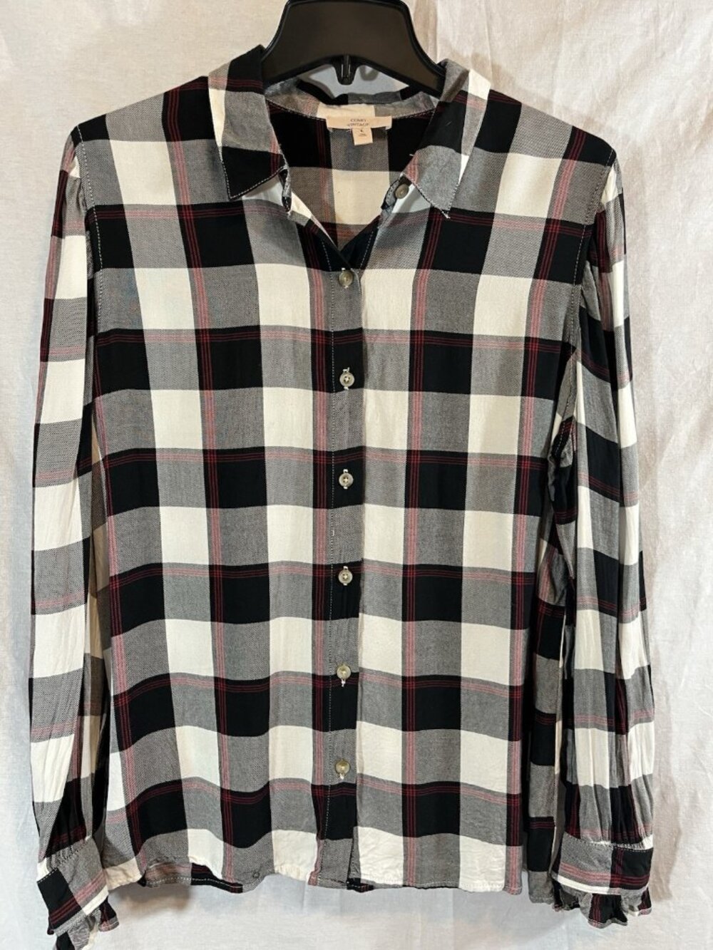 Como Vintage Women’s Large Black & White Plaid Long Sleeve Blouse